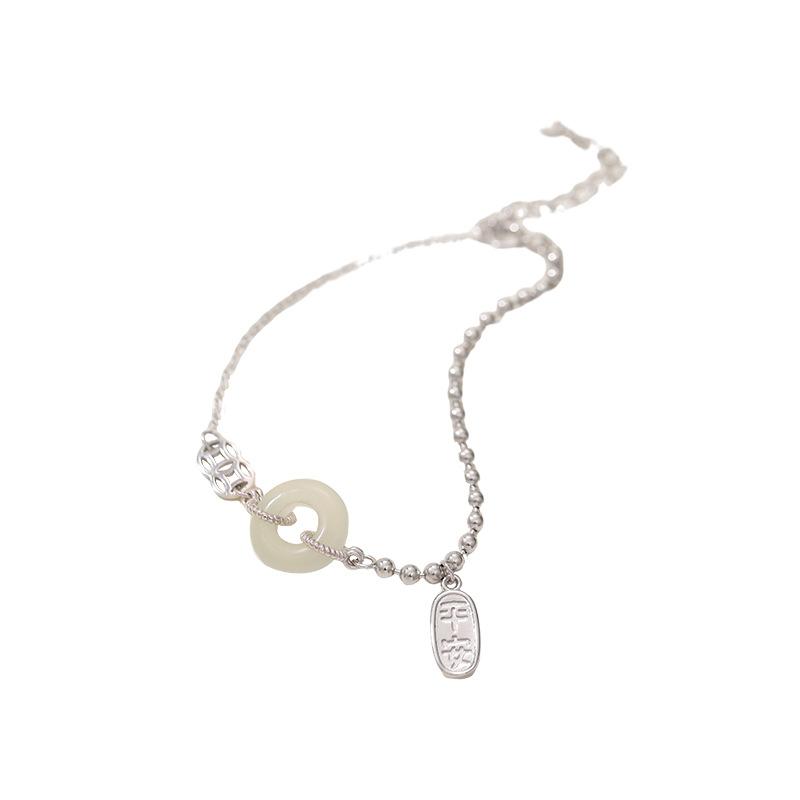 

Цепочка из бисера, браслет с пряжкой мира, женский браслет из стерлингового серебра, винтажный литературный браслет в китайском стиле, браслет из нефрита Хотан