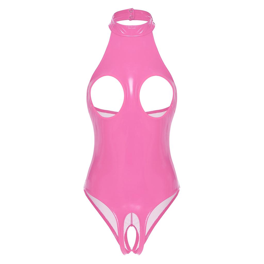 Women Sexy Lingerie Bikini Teddy Crotchless Leotard PVC Leather Bodysuit Clubwear Nightclub Costume