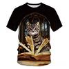 Summer Round Neck 3D Cute Cat Print Top Fashionable Casual Short Sleeved Men's T-shirts