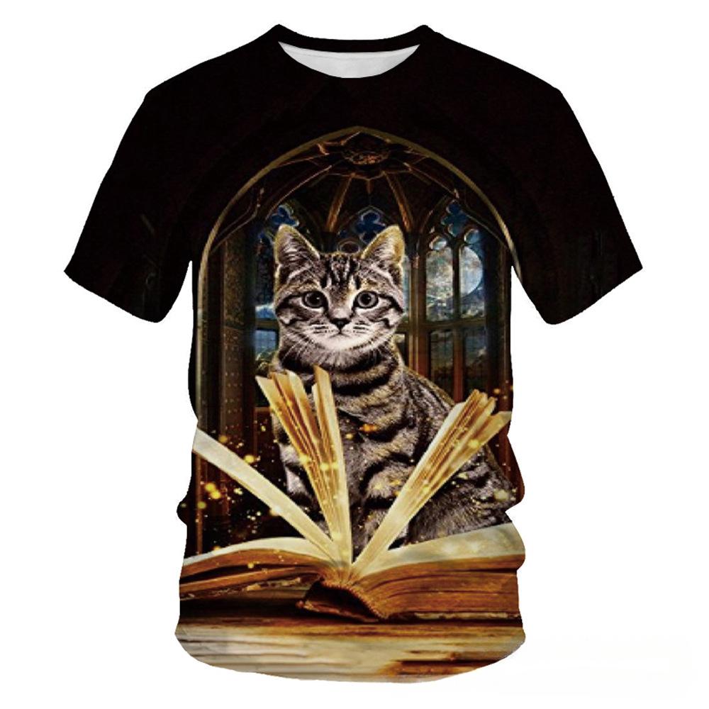 Summer Round Neck 3D Cute Cat Print Top Fashionable Casual Short Sleeved Men's T-shirts