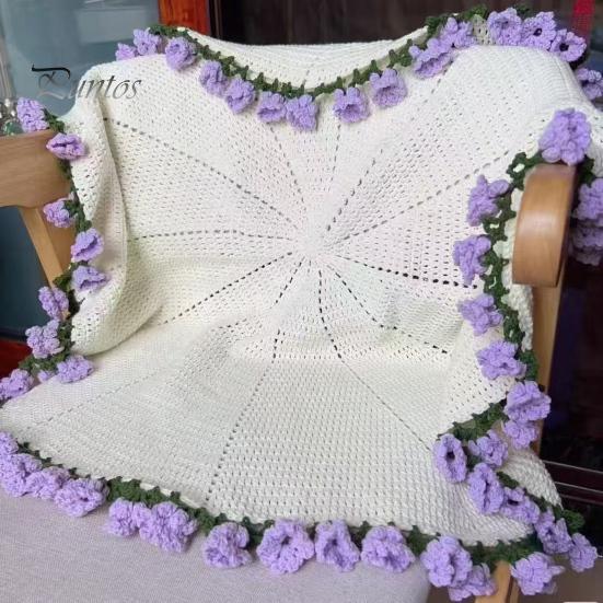 Blomfilt Virkningssats Rose Bukett Filt Gör-det-själv-kit Virkad Bukett Slängfilt Hantverksset för Mors Dag Present Hem Soffa Soffinredning