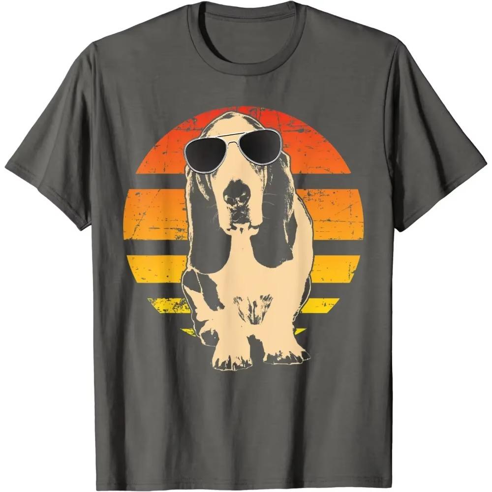 Retro Basset Hound T-Shirt Men Women Kids Gift Men Clothing Graphic T Shirts Cotton Four Seasons Daily Tees Short