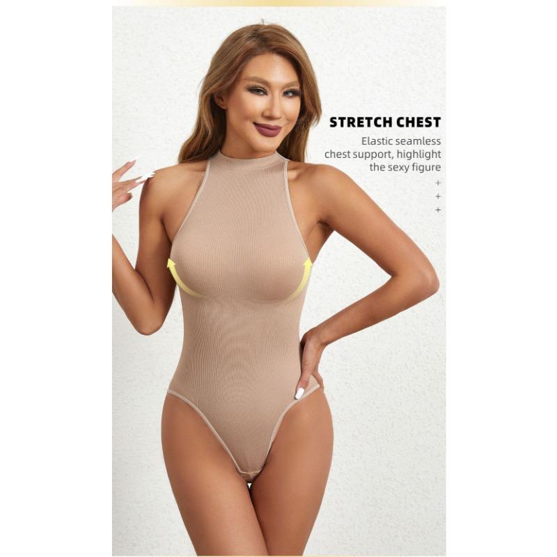 Kadın S Kolsuz Yuvarlak Yaka Tanga Stili Karın Kontrollü Şekillendirici Body