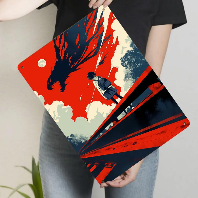 

Japanese Anime Style Girl and Dragon Silhouette Metal Iron Painting Home Decor Wall Art Hanging for Living Room Bedroom 20x30cm（7.8x11.8inch）