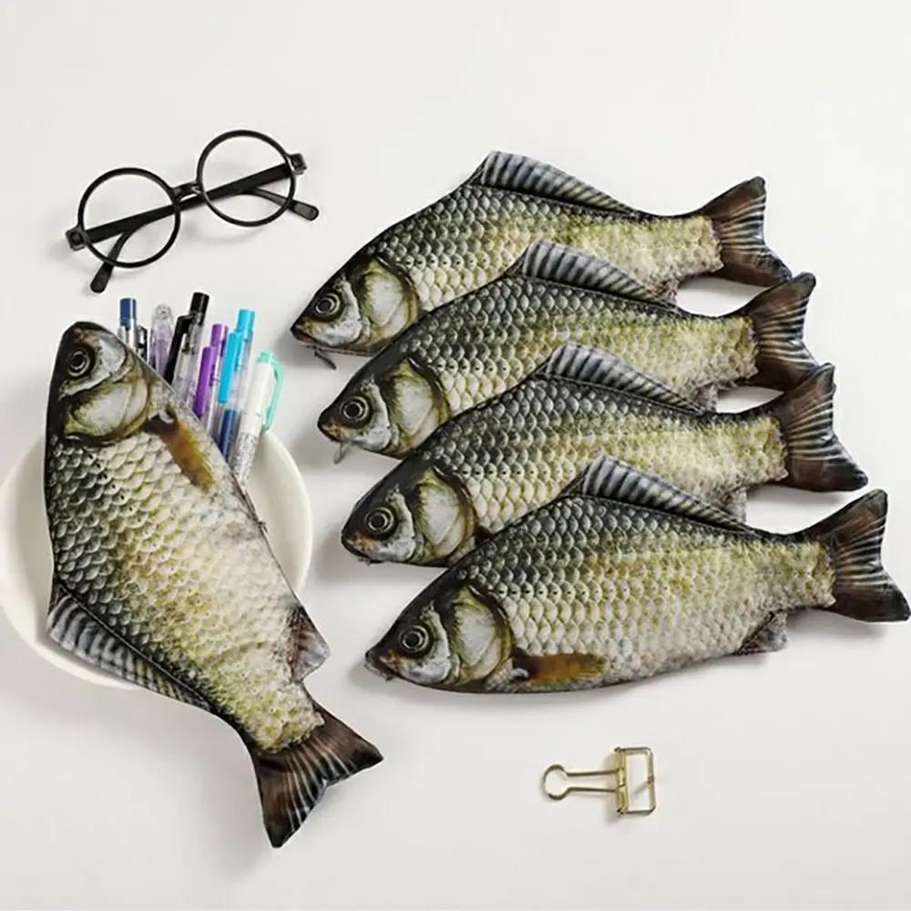 Cartoon Large Capacity Pen Bag Simulated Crucian Carp Multifunctional Pencil Case Stationery Organizer Student