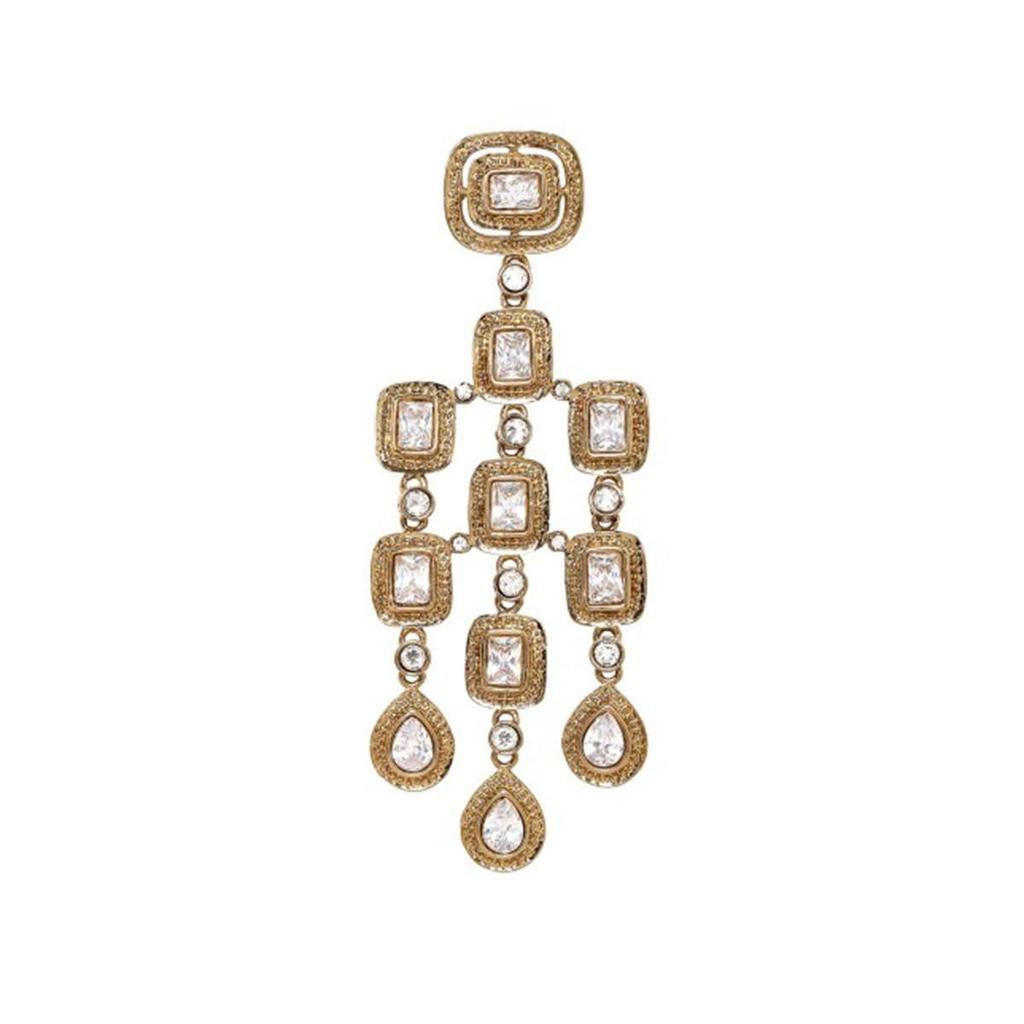 22K Gold-Plated/Rhodium-Plated Chandelier Earrings - Cubic Zirconia Studded Antique Traditional Chandelier Earrings
