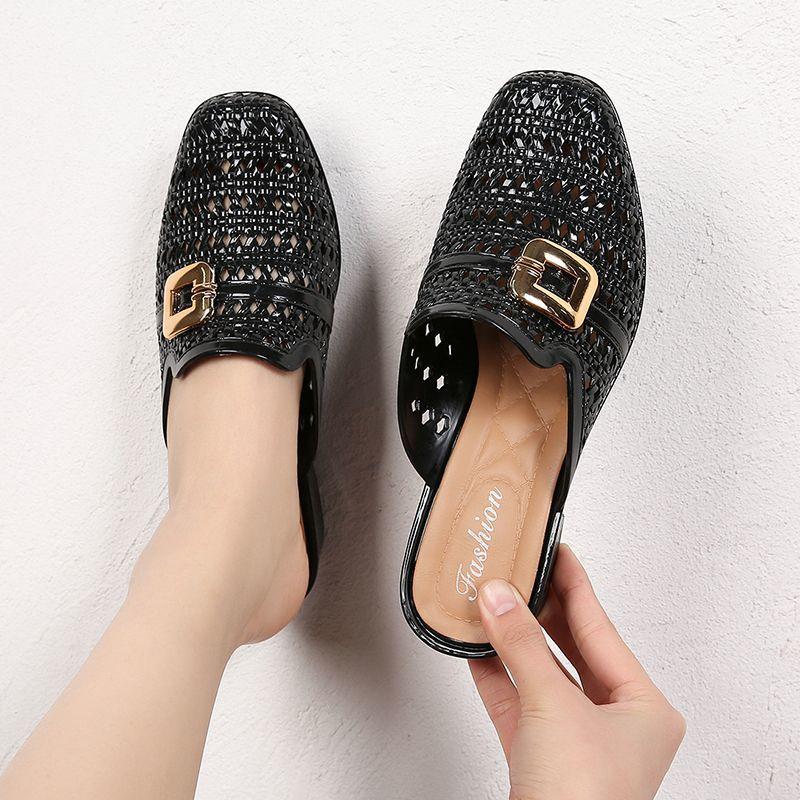 Outside Hollow Medium Heel Women's Slippers and Ladies Sandals on Beach Shoes Chic Elegant Low Price Original Stylish Pvc Slides