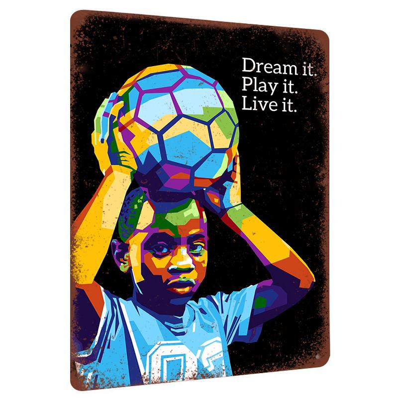 

Soccer Boy Inspirational Metal Wall Art Modern Living Room Decor Kids Bedroom Sports Theme Decoration Painting 20x30cm（7.8x11.8inch）