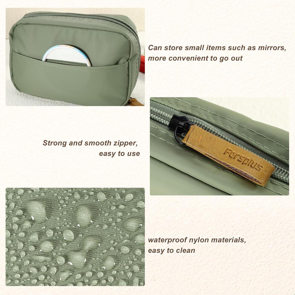 VOCOSTE Large Capacity Makeup Portable Makeup Bag for Holds and Coin Green Pouch, Women, Lipstick, Powder, Purse,