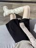 Women's High-Waist A-Line Black Wool Shorts - Autumn/Winter Loose Wide-Leg Booty Shorts, Thin Apricot