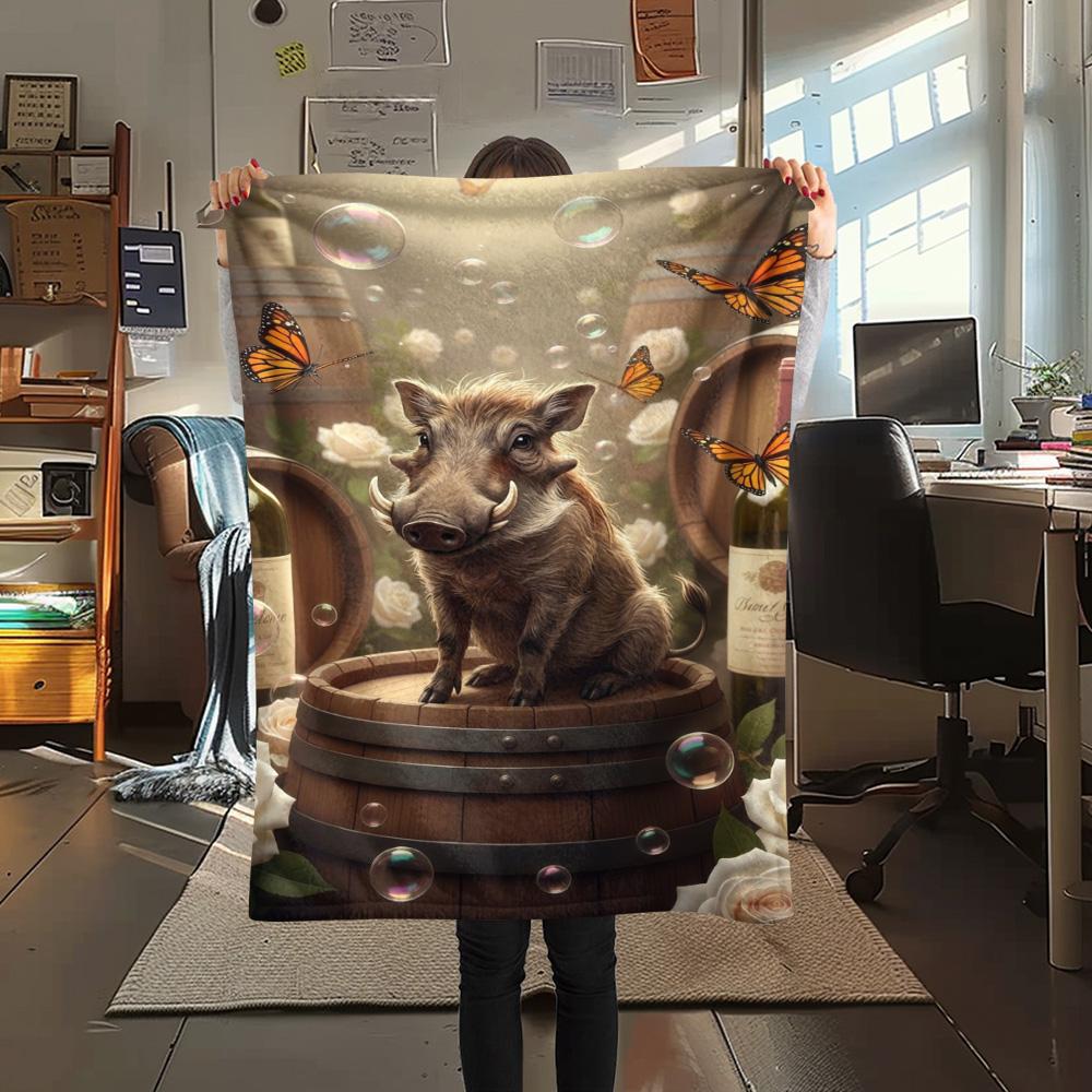 

1PC Warthog Print FlAannel Blanket, High quality Comfortable for All Seasons, Home Decor, Warmth and Comfort 80cm x 120cm