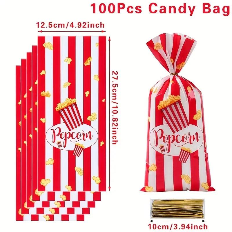 

25/50/100 шт. Пакеты для попкорна, Пакеты в карнавальную полоску, Портативные стаканчики для еды, Пакеты для закусок, Мини-контейнеры для угощений, Товары для вечеринок 100pcs