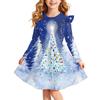 Girls Christmas Print Dress with Sleeves Long Sleeve Holiday Party Dress