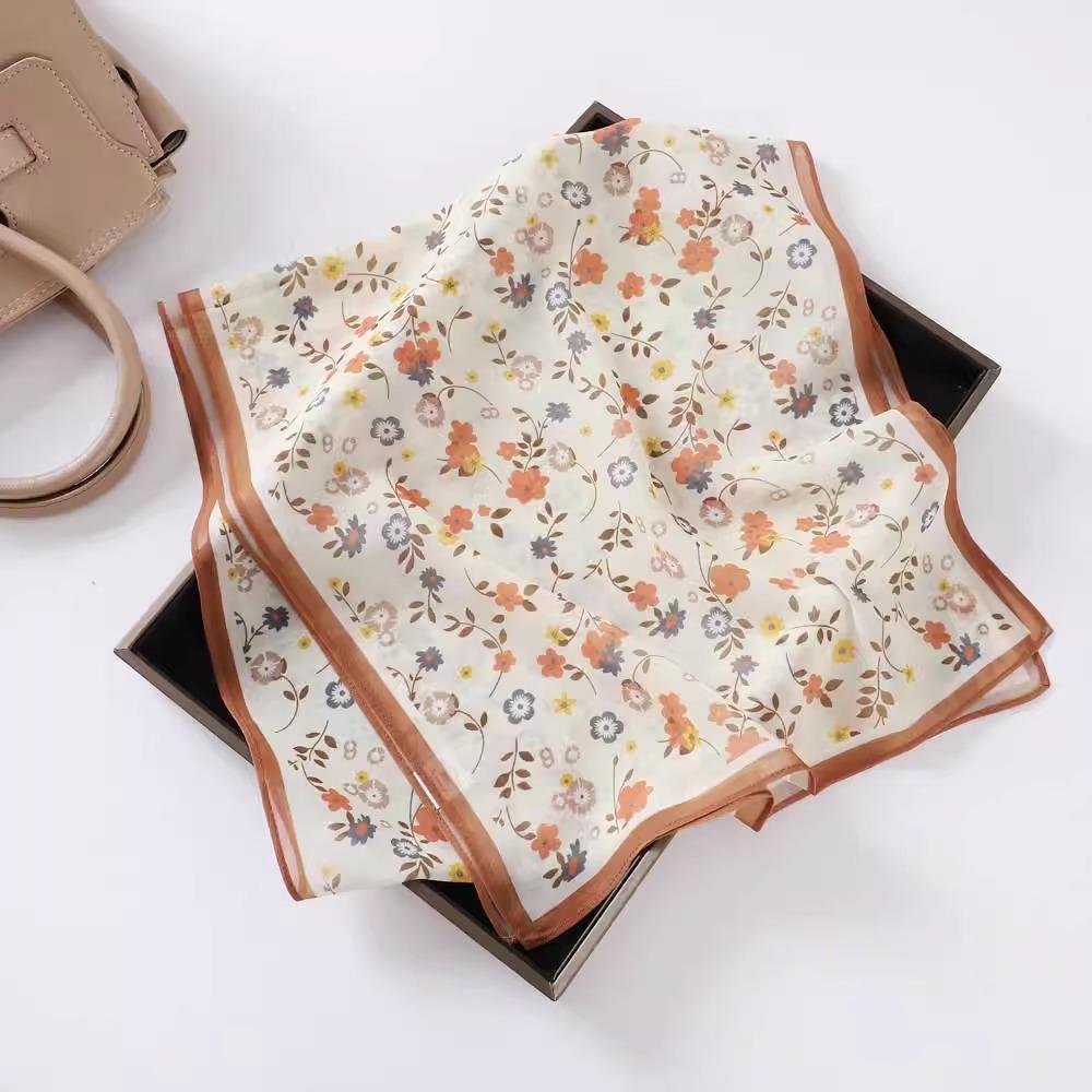 Fashion new long silk scarf women's Korean version line printing simulation silk medium length thin scarf sunscreen shawl