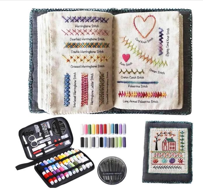 Rain Grid Embroidery Kit: Book, Needles & Thread Set for DIY Sewing