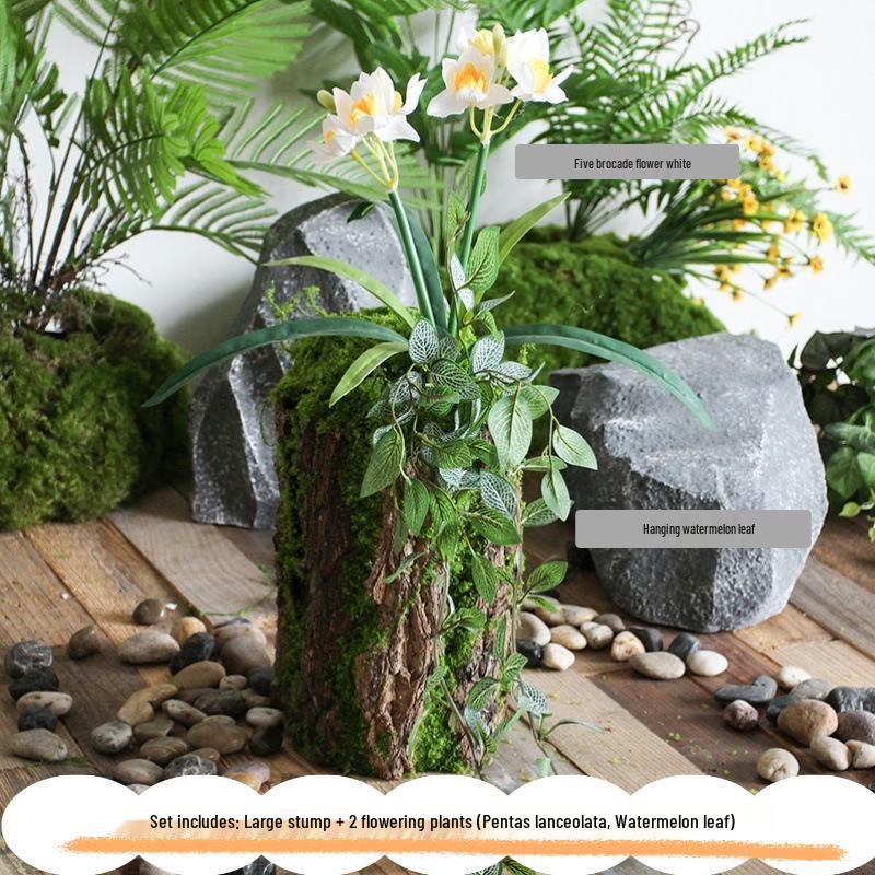 Forest Style Artificial Tree Stump with Moss Bark - Kindergarten and Country Style Decorative Ornament, Perfect for Landscaping or Inserting Flowers.
