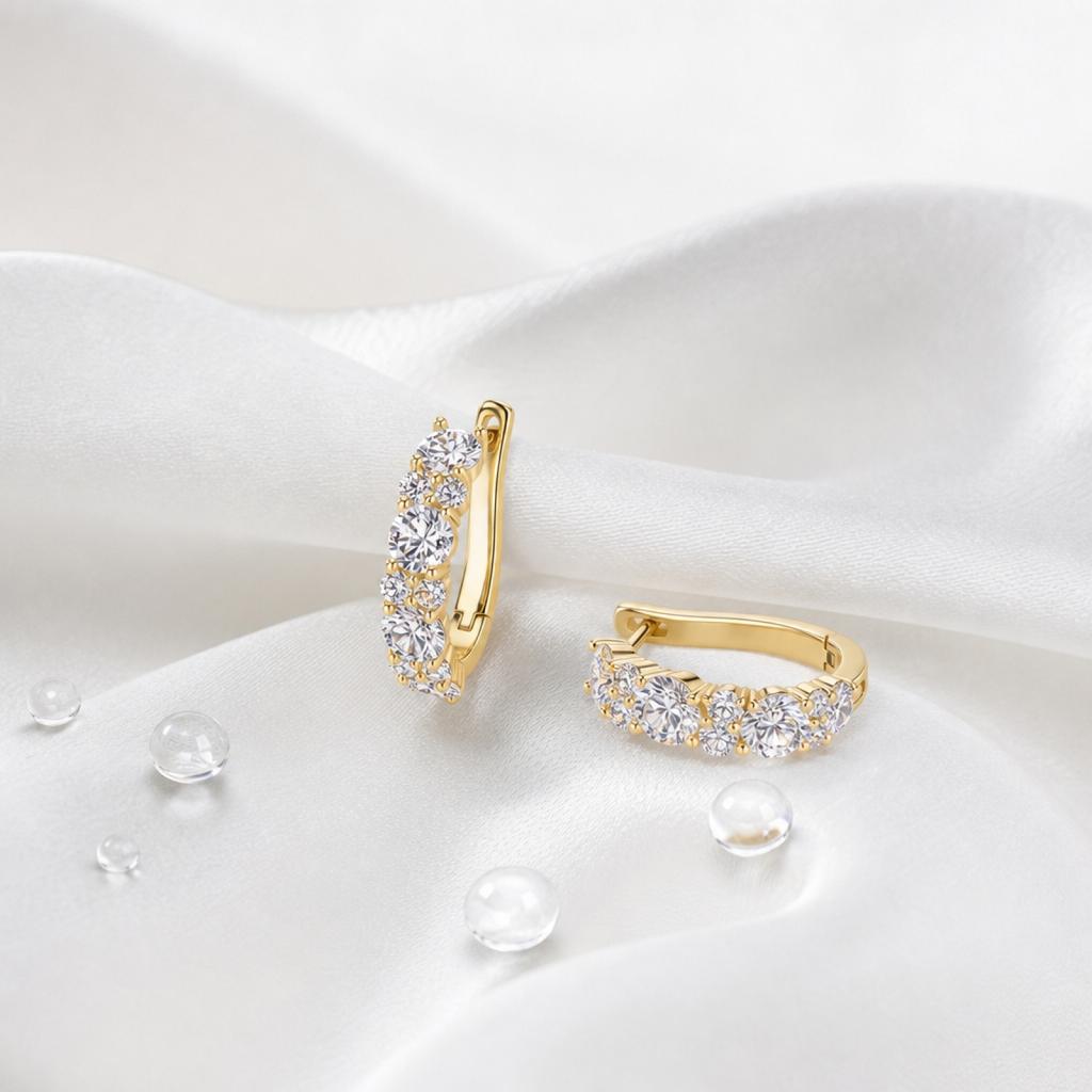 Zircon Full Pavé Hoop Earrings Small Hoop Huggie Earrings with Clasp Closure Unique Design Jewelry for Women