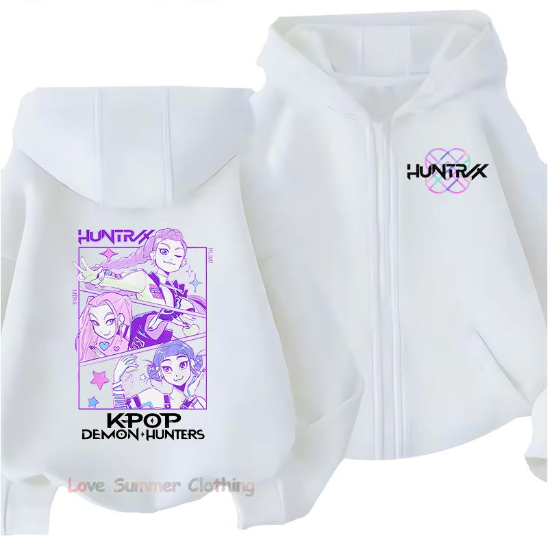 Huntrix Felpa con cappuccio da ragazza con zip Kpop Demon Hunters Ragazze Giacca con cappuccio autunnale Zip Autunno RUMI MIRA ZOEY DERPY felpa casual 130