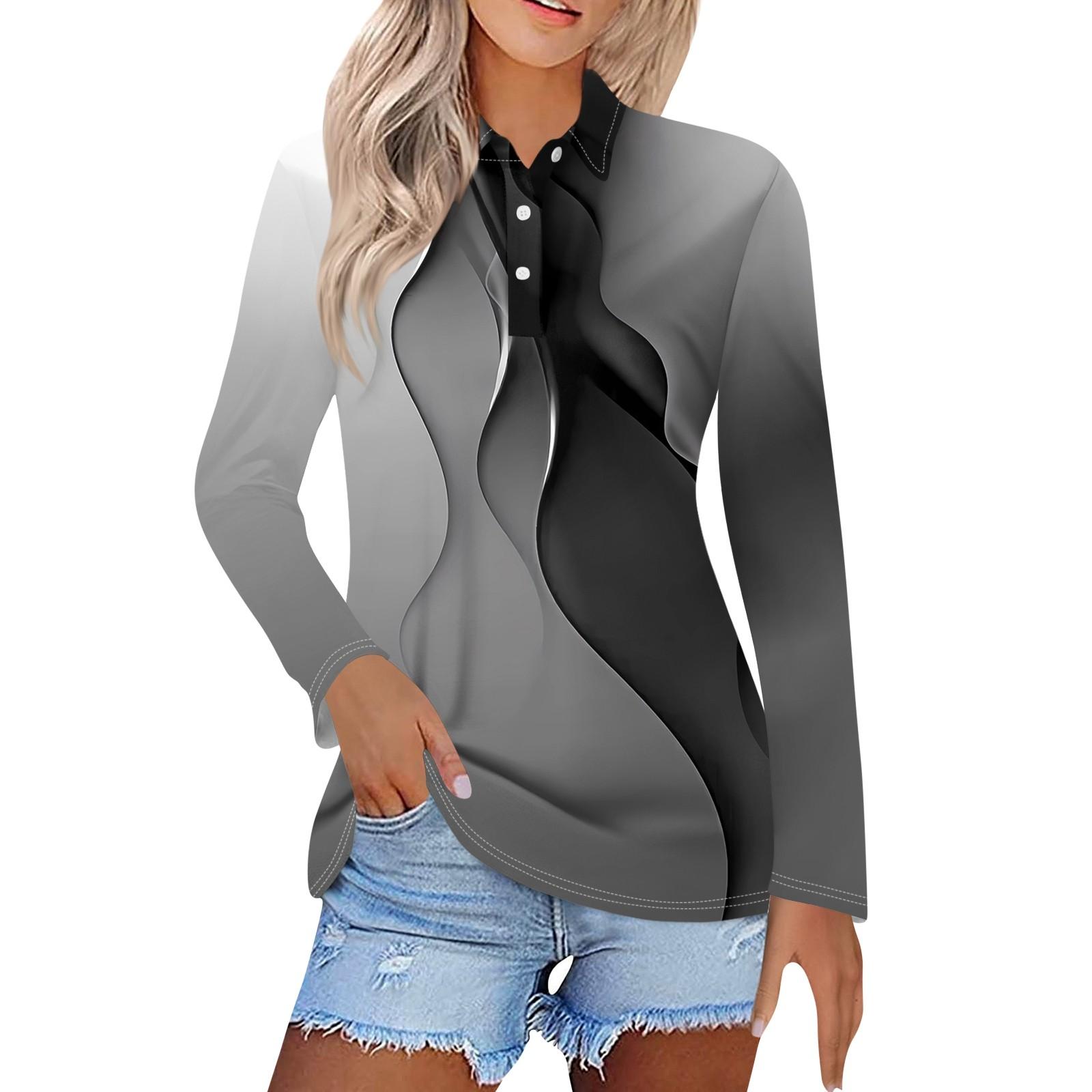 

Женская модная повседневная рубашка с отворотом и длинным рукавом с принтом, женские топы на пуговицах XL