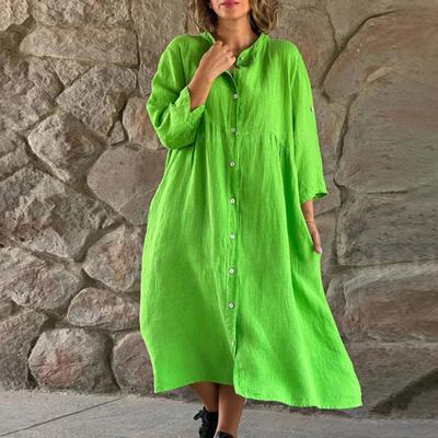 Mulheres verão solto camisa vestido gola 3/4 botões de manga carcela cor sólida solto ajuste midi vestido streetwear