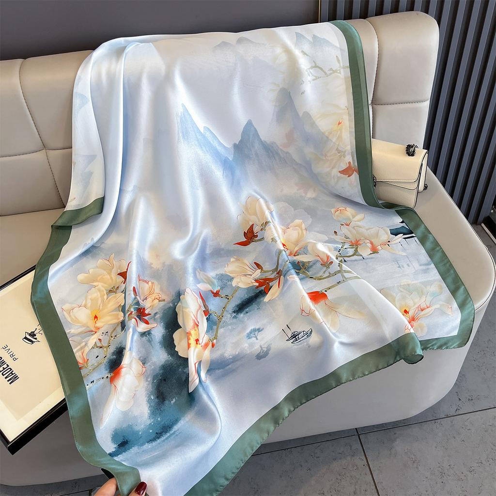 New Women Scarves Spring Summer Autumn Luxury Print Thin Light Satin Scarf Fashion Wrap Shawls 55 Colors Elegant Bandana Poncho