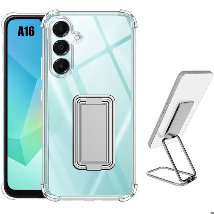 Coque de protection - BOOLING® - Samsung Galaxy A16 5G/4G - Silicone Antichoc - Support Réglable - Transparent