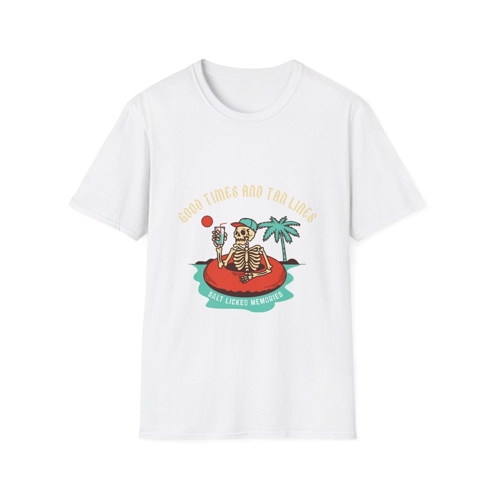 Good Times and Tan Lines Salt Licked Memories Skeleton Unisex Softstyle T-Shirt S разноцветный