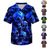 Men's V-Neck Short Sleeve Scrub Top with Print and Chest Pocket for Halloween