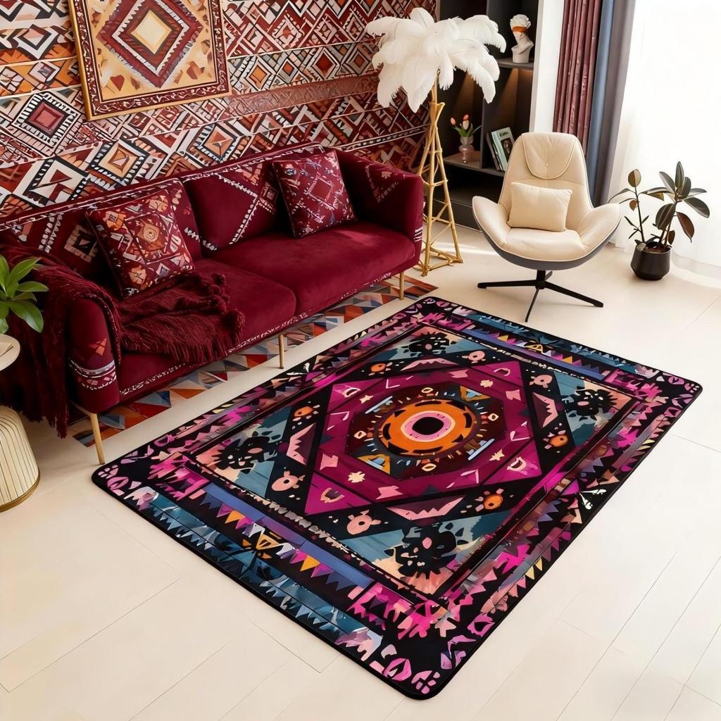 Black Floral Bat 5x7 Area Rug Halloween Bats Living Room Rug | Boho Flowers Rugs for Bedroom, Romantic Plant Gothic Carpet Indoor Floor Mat