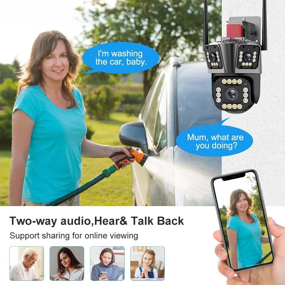 8K WIFI IP Camera Four Lens Three Screen PTZ Camera 10X Zoom Outdoor Auto Tracking Security Camera Waterproof Surveillance Cam