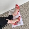 2025 spring and autumn new fashion thin strap square head sandals European and American style fine heel high heel buckle open-toed women's shoes