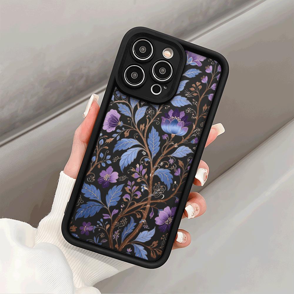 Blue and Purple Floral Pattern Phone Case for IPhone 14 15 16 Plus 13 12 11 16 Pro Max 12 Mini XS Max TPU Protect Cover