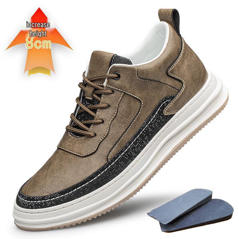 Men s Trendy White Leather Height-Increasing Casual Sneakers Size 42