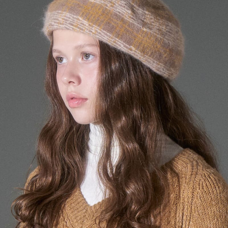 WHITE SANDS Modified Check Angora Beret Comone (4 Colors)