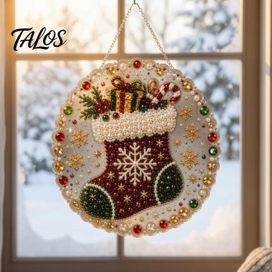 Holiday Party Crafting Accessories Christmas Faux Pearl Painting Hanging Ornament Kit, DIY 3D Beads Multi Layered Bead Art Craft, Acrylic Gem