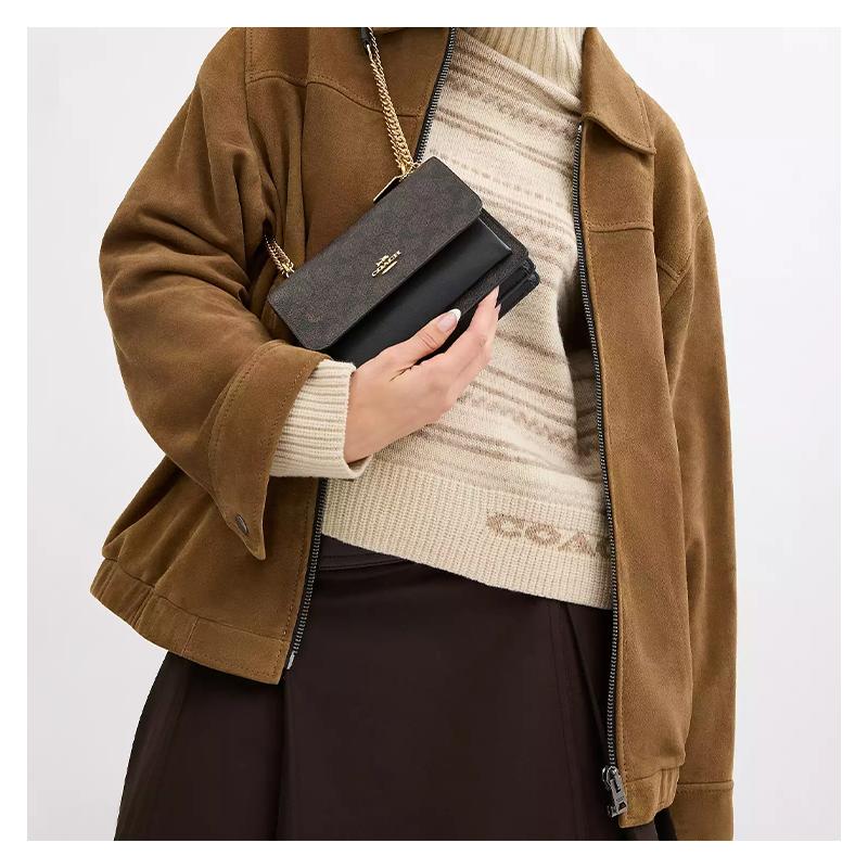 Coach Klare 18 Logo Buckle Closure, Faux Leather and Calf Leather, Shoulder Crossbody Bag, Small, Women's Black