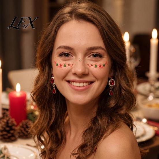 Easy To Apply Face Tattoos Christmas Tattoo Stickers, Waterproof Temporary with Tree Deer Stickers for Snowflake, Remove, Holiday Party Makeup
