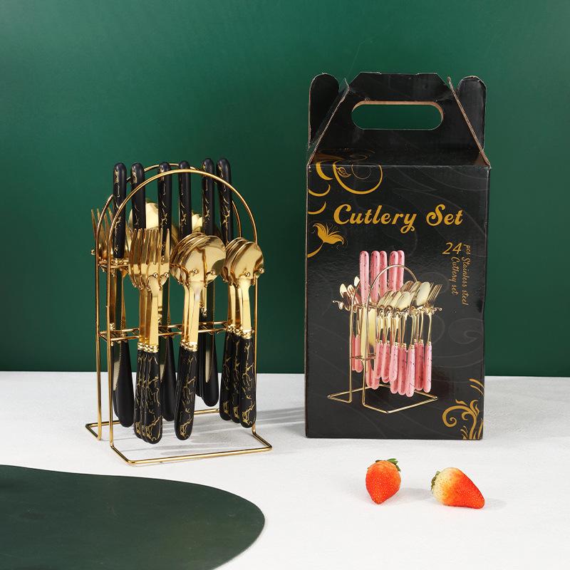 Western 24-Piece Stainless Steel Cutlery Set with Knife Holder Gift Box