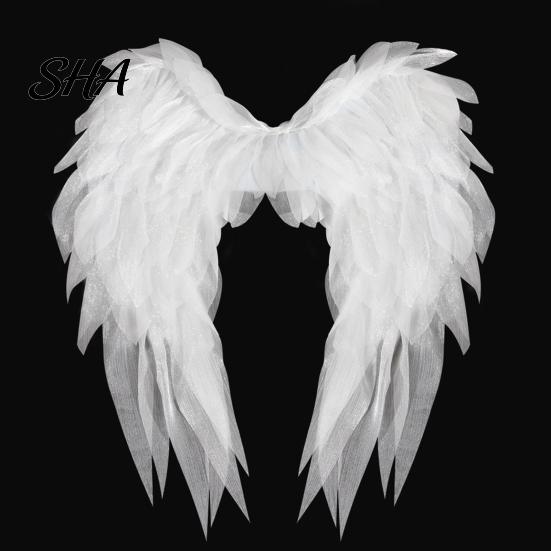Black Fallen Angel Wings Feather Wing for Women Girls, Soft Organza Costume Accessory Elastic Strap with Headband Photo Booth, Halloween Cosplay