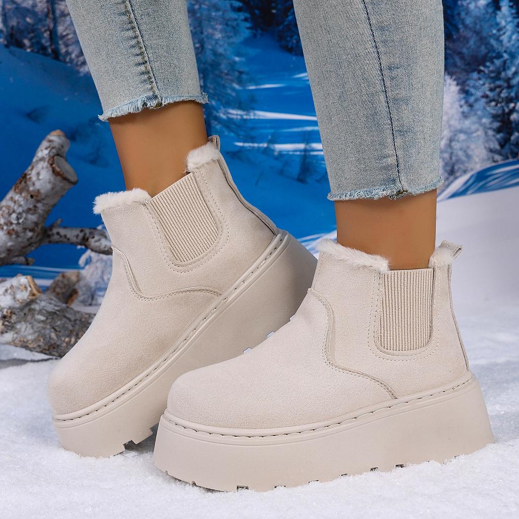 Fashion Winter Women Short Plush Warm Snow Boots New Fur Comfortable Chelsea Ankle Boots Thickened Fluff Flats Platform Ladies Shoes