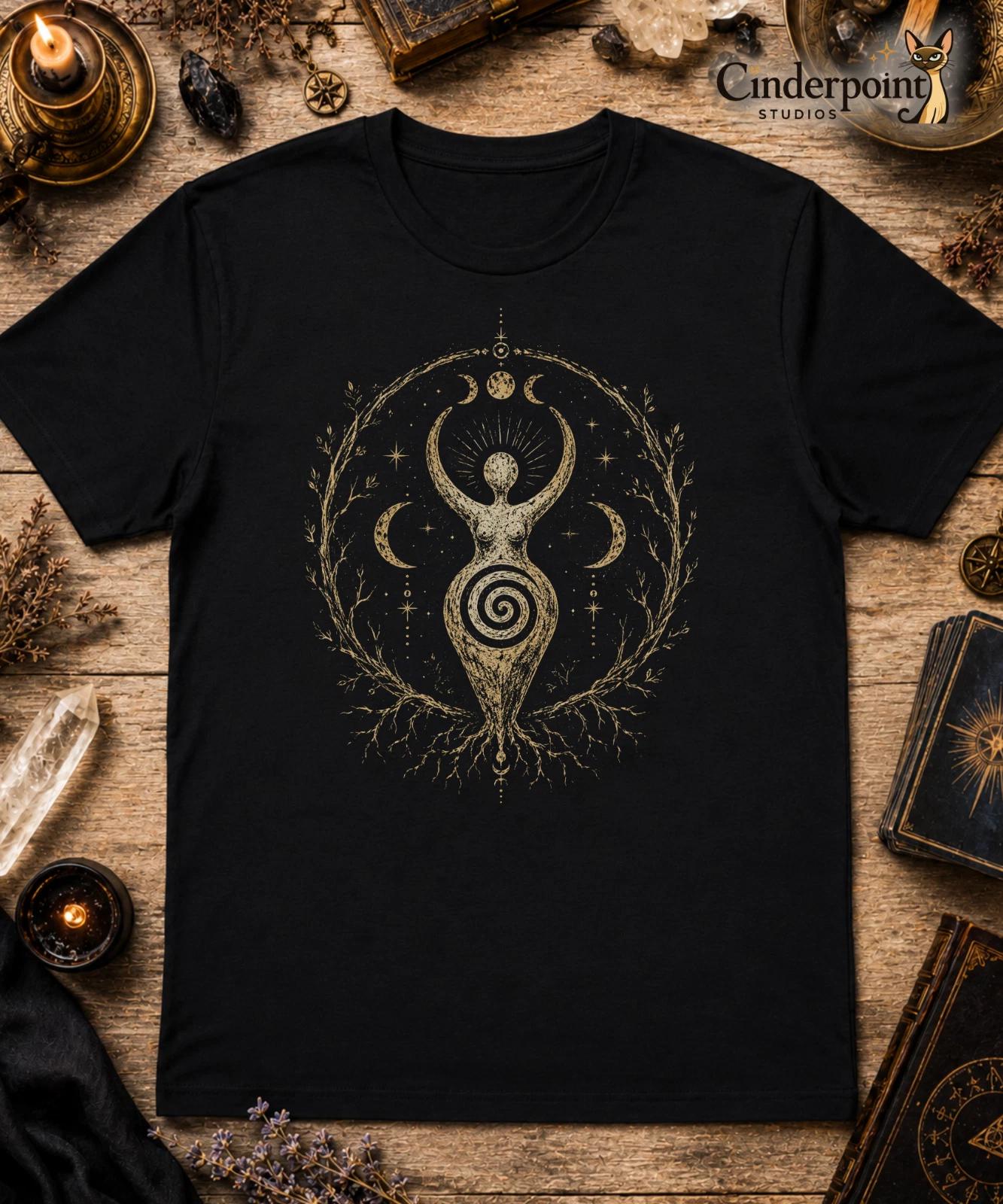 Spiral Goddess Pagan T Shirt Witchcraft Lunar Occult Art Black Cotton Tee XS-5XL XXXL