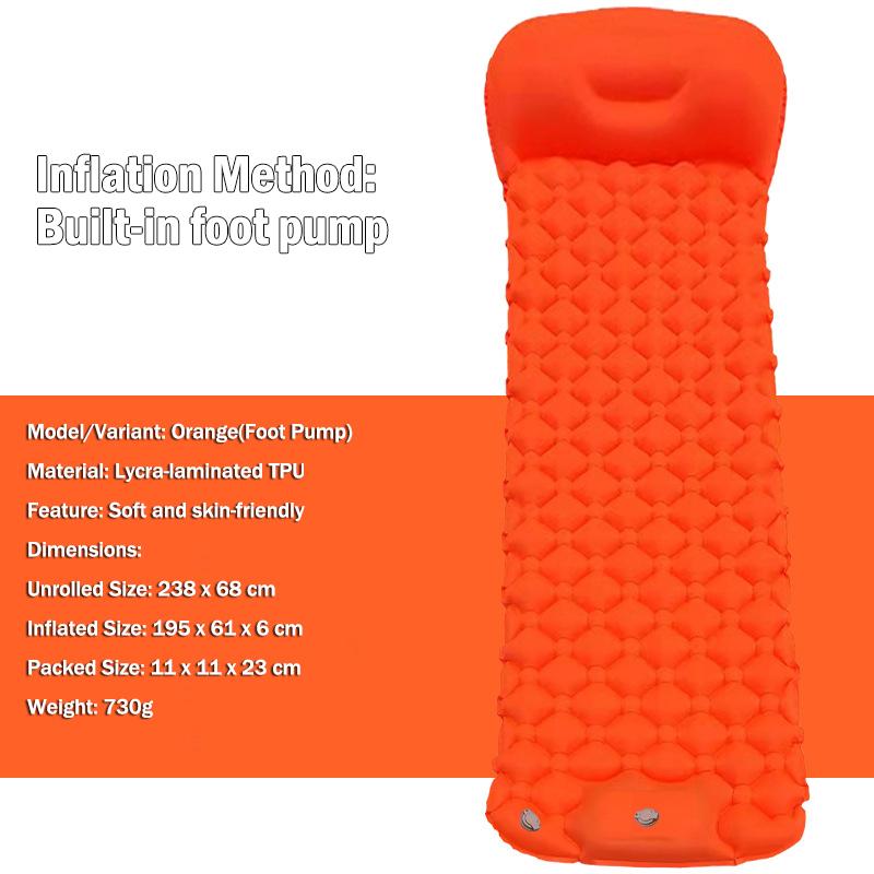 Inflatable Mattress with Pillow Camping Mat Moisture-Proof Thickened Eco-friendly Portable Foldable Sleeping Pad for Outdoor