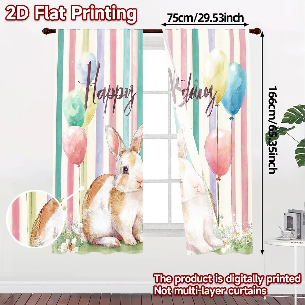 2pcs   2D FLAT PRINTING Curtains (Without Rod) BirthdayBunnies Fashionable Modern Curtains Fabric Curtains Holiday Use for