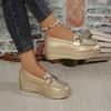 Women's Plus Size Slip-On Loafers, Platform Block Heel Casual Flats with Metal Buckle