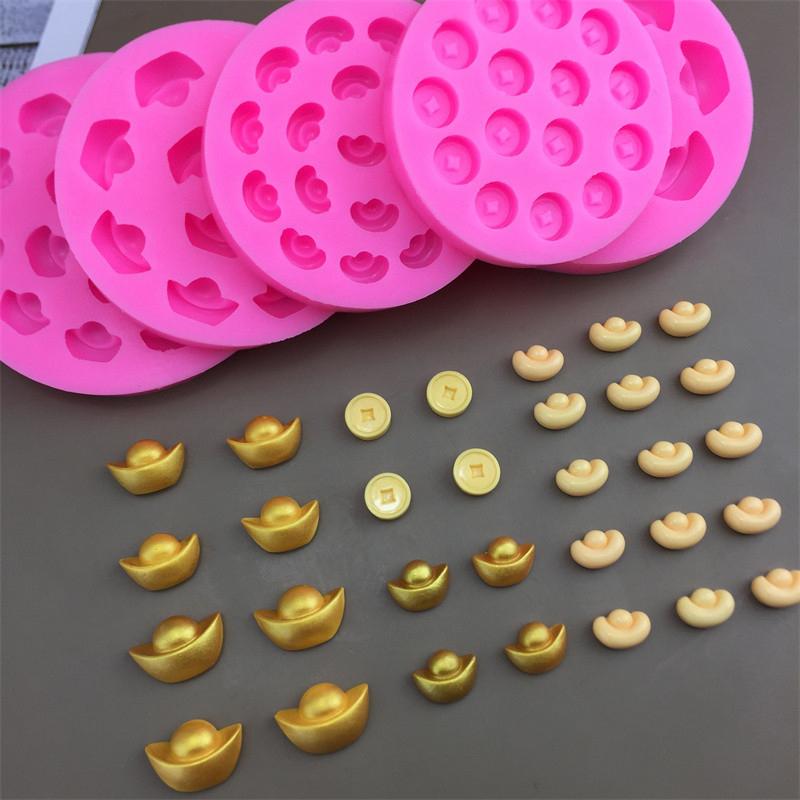 Simulation Yuanbao Kupfermünze Serie Silikonform Kuchen Schokolade Brot Gebäck Kekse Süßigkeiten Gummibärchen Gelee Kerze Backwerkzeuge