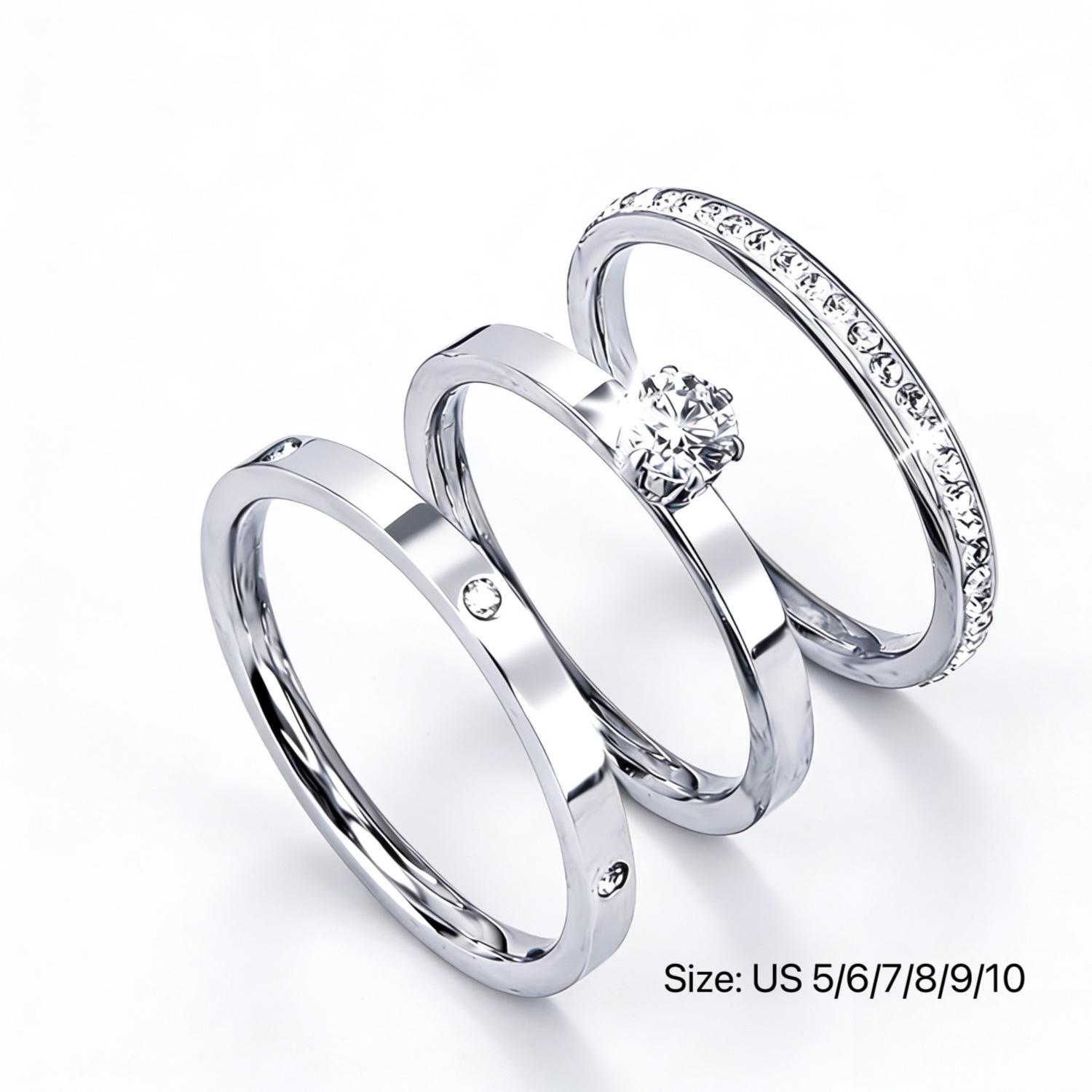 

Women s Starry Titanium Steel Ring Set with Diamond Inlay - Three-Piece, Niche High-End Design, Fade-Resistant. Size 10