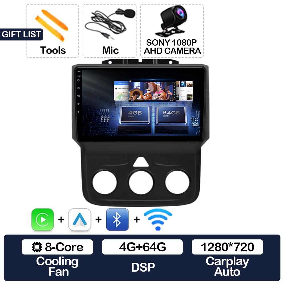 Android 15 Wireless Carplay Auto Car Radio For Dodge Ram 1500 2500 3500 2013 - 2018 Multimedia Video Player 4G WIFI 2DIN QLED BT