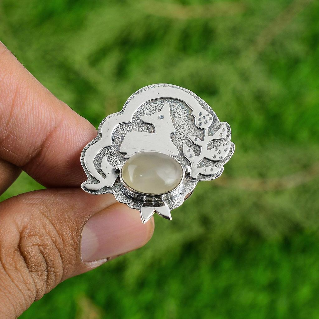 Mothers Day Sale Oval Moonstone Gemstone 925 Silver Promise Daughter June Ring
