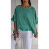 Blusa in Lino da Donna a Manica Pipistrello con Scollo Tondo, Orlo Arricciato, Colore Unito, Taglie Forti