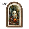 Decorative Shelf Ghost Art Halloween Wall Decor, Cute Table Sign, Vintage Arch Framed Tabletop Decoration Picture, for Mantel Living Room Bedroom